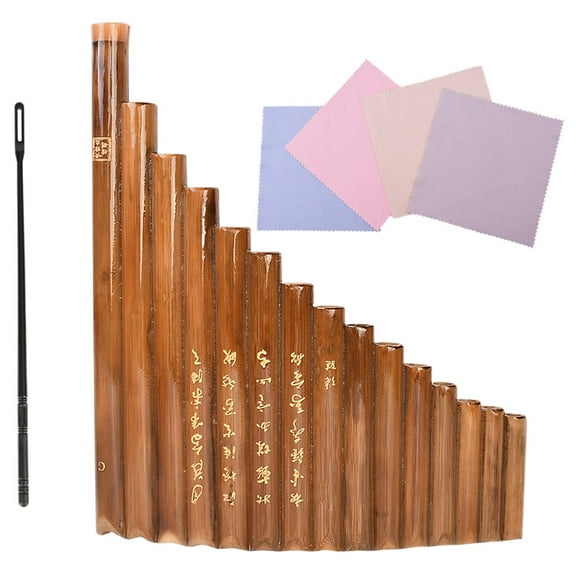 Quqiuxian 1 Pc Beginner 15 Hole Panpipe Wind Instrument Portable Panpipe Instrument (Brown, Carving Random)