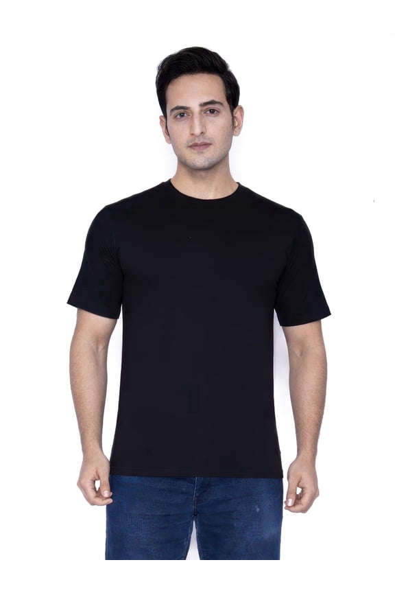 Mens Solid Cotton Crew Neck T-Shirt | Soft Regular Fit Short Sleeve Casual Tee (US, Alpha, Medium, Regular, Regular, Black)