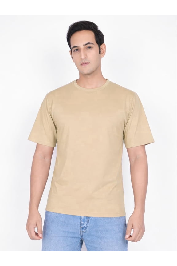 Mens Solid Cotton Crew Neck T-Shirt | Soft Regular Fit Short Sleeve Casual Tee (US, Alpha, Medium, Regular, Regular, Camel)
