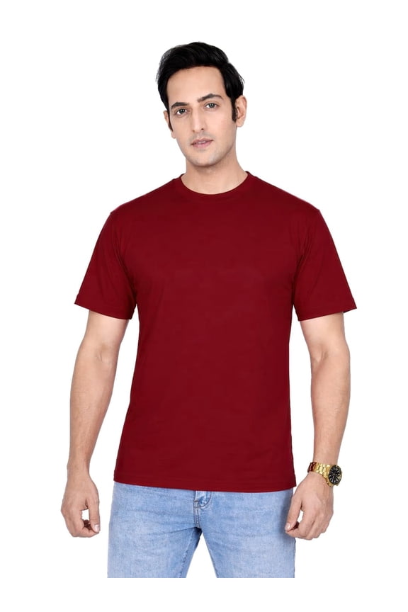 Mens Solid Cotton Crew Neck T-Shirt | Soft Regular Fit Short Sleeve Casual Tee (US, Alpha, Medium, Regular, Regular, Maroon)