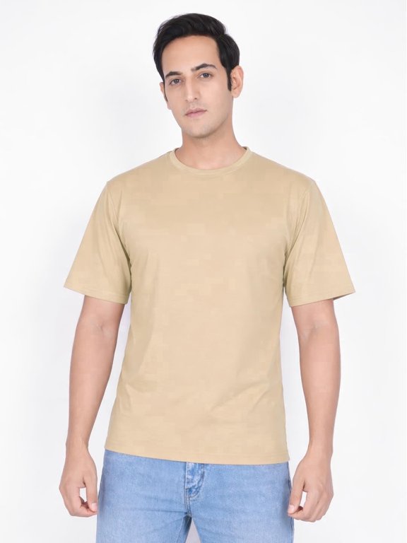 Mens Solid Cotton Crew Neck T-Shirt | Soft Regular Fit Short Sleeve Casual Tee (US, Alpha, XX-Large, Regular, Regular, Camel)