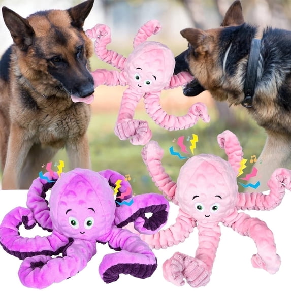 Xekoro 2pcs Squeaky Dog Toys for Aggressive Chewers, Octopus-Tug of War Dog Toys for Large Breed Tough Interactive Stuffed Dog Chew Toys for Puppies Small & Large Dogs,Purple&Pink