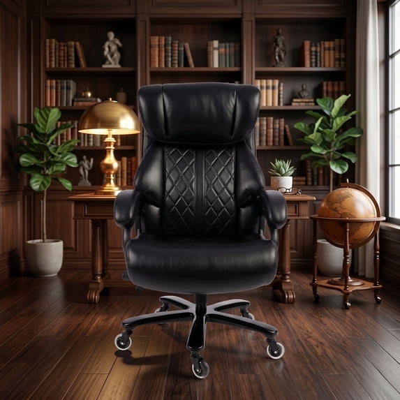 Qusaphy 800LBS Big and Tall Executive Office Chair, PU Leather Ergonomic Desk Chair with Adjustable Backrest and Thick Padded Cushion, Heavy Duty Chair for Home or Office Black