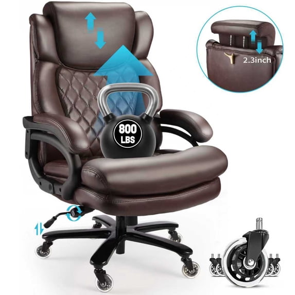Qusaphy 800lb Heavy Duty Executive Chair, Leather Office Chair with Adjustable Lumbar Support & Headrest, Double-Layer Cushion Ergonomic Desk Chair