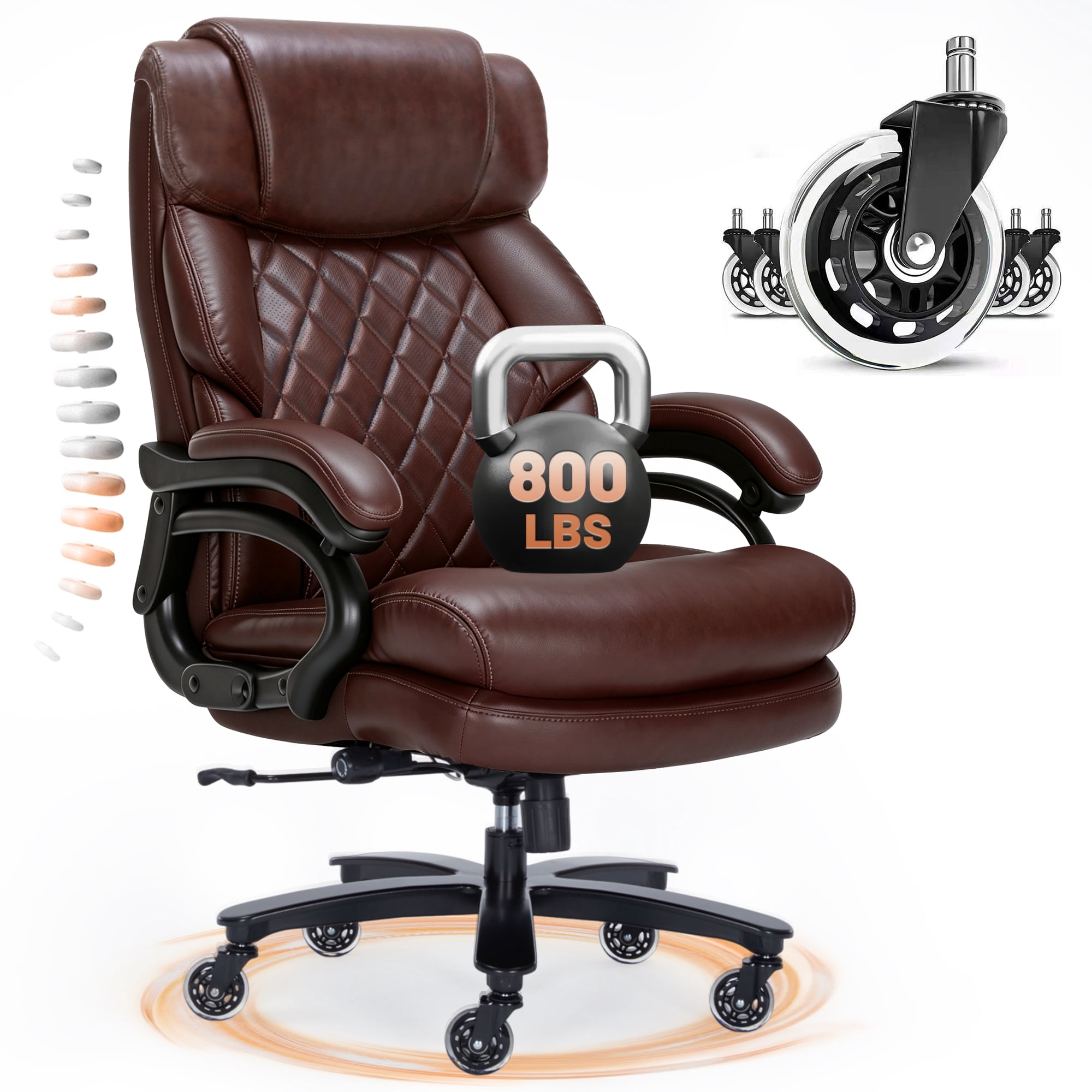 Qusaphy 800LBS Big and Tall Executive Office Chair, PU Leather Ergonomic Desk Chair with Adjustable Backrest and Thick Padded Cushion, Heavy Duty Chair for Home or Office Brown