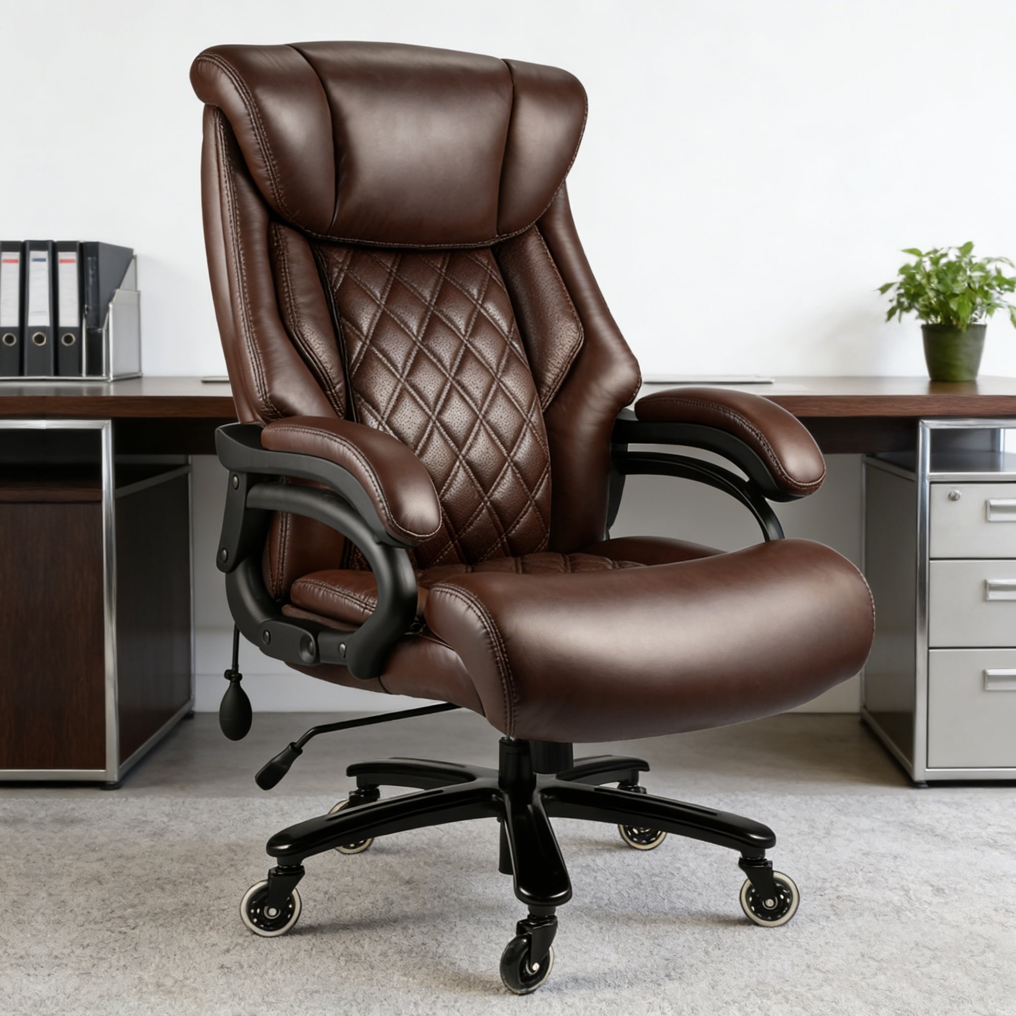 Qusaphy 800LBS Big and Tall Executive Office Chair, PU Leather Ergonomic Desk Chair with Adjustable Backrest and Thick Padded Cushion, Heavy Duty Chair for Home or Office Brown