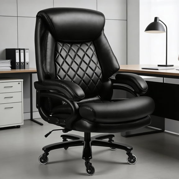 Qusaphy 800LBS Big and Tall Executive Office Chair, PU Leather Ergonomic Desk Chair with Adjustable Backrest and Thick Padded Cushion, Heavy Duty Chair for Home or Office Black