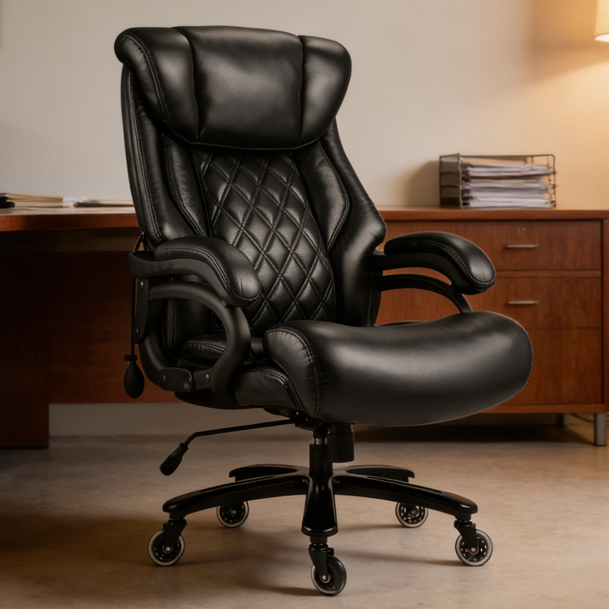 Qusaphy 800LBS Big and Tall Executive Office Chair, PU Leather Ergonomic Desk Chair with Adjustable Backrest and Thick Padded Cushion, Heavy Duty Chair for Home or Office Black