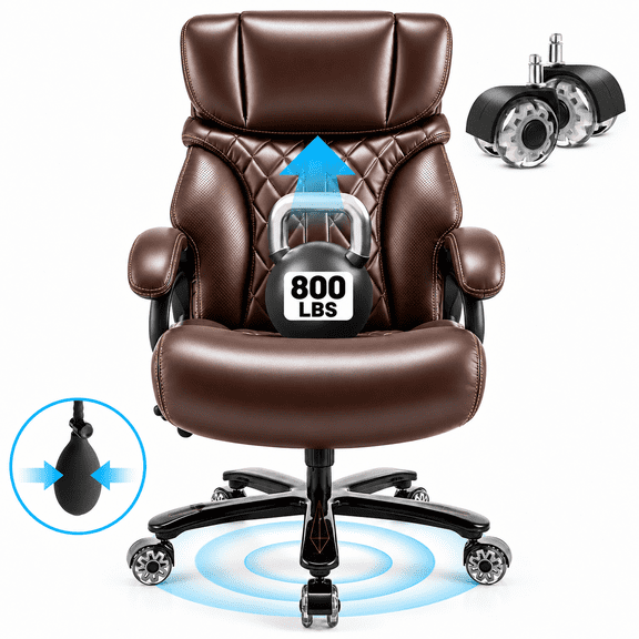 Qusaphy 800lbs Big and Tall PU Leather Executive Office Chair for Adults, Reclining Backrest, Spring Cushion, Lumbar Support, Ergonomic Armrest, Home Office Desk Chair