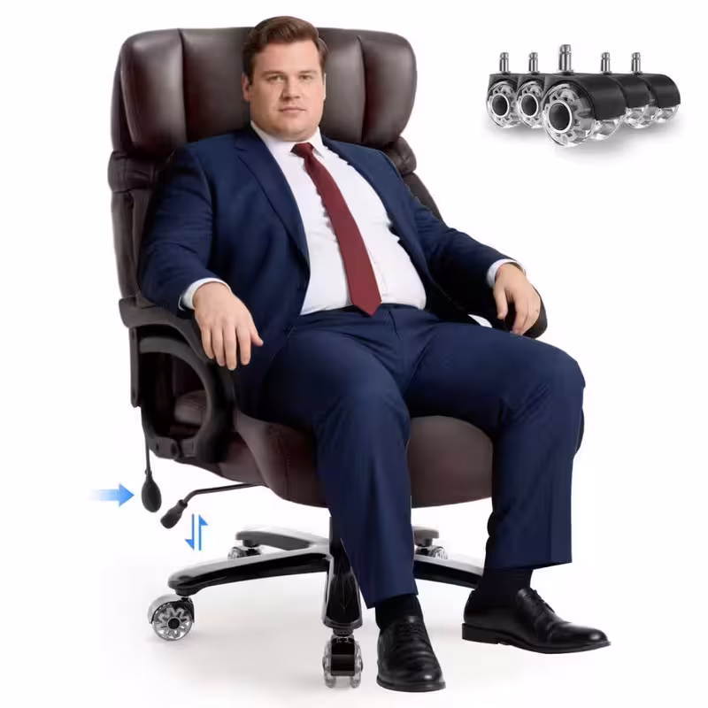 thumbnail image 1 of Qusaphy 800lbs Big and Tall PU Leather Executive Office Chair with Reclining Backrest, Spring Cushion Seat, Lumbar Support & Ergonomic Armrests for Home Office and Conference Room, 1 of 8