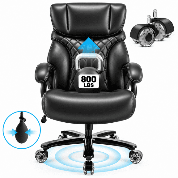 Qusaphy 800lbs Big and Tall PU Leather Executive Office Chair with Reclining Backrest, Spring Cushion Seat, Lumbar Support & Ergonomic Armrests for Home Office and Conference Room
