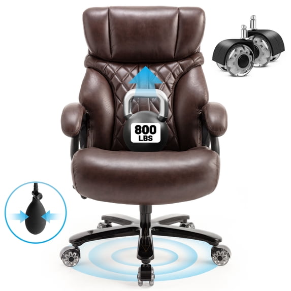 Qusaphy 800lbs Big and Tall PU Leather Executive Office Chair for Adults, Reclining Backrest, Spring Cushion, Lumbar Support, Ergonomic Armrest, Home Office Desk Chair