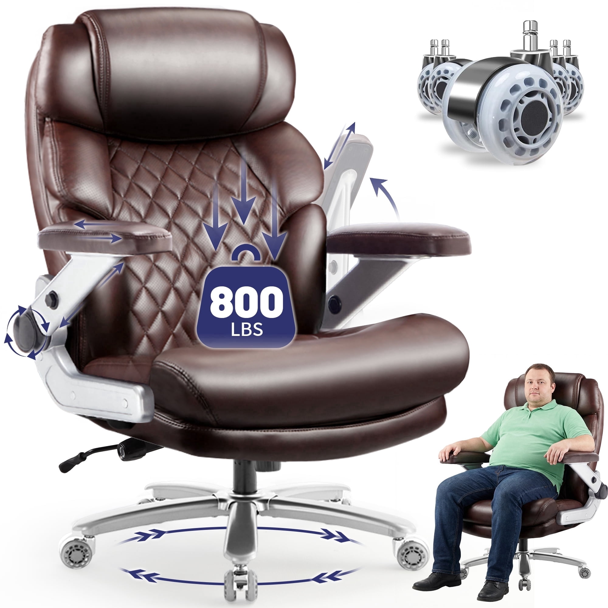 Qusaphy Big & Tall Office Chair 800LBS Heavy Duty - Ergonomic PU Leather Chair with 5D Armrests, 90°-120° Recline, Silent Wheels