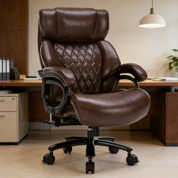 Qusaphy Big and Tall 800 lbs Heavy Duty Executive Office Chair, Ergonomic High Back PU Leather Computer Chair with Massage Footstool