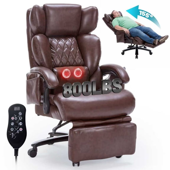 Qusaphy Big and Tall 800lbs Ergonomic Office Chair Heated massage chair, reclining high-back chair, Footrest & BIFMA Certified Heavy-Duty Support Brown
