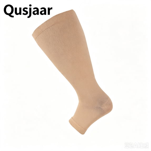 Qusjaar Wide Calf Socks for Women Men Open Toe Plus Size Knee High Support Stockings Circulation Running Nurses Tight Socks(Beige,3XL)
