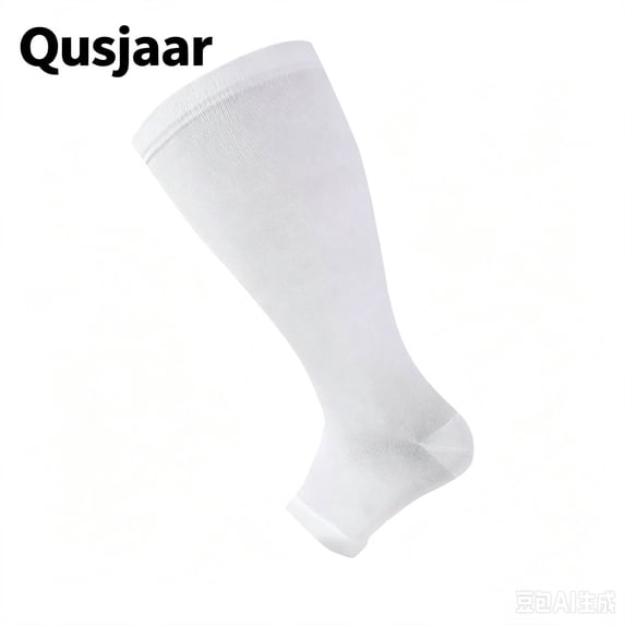 Qusjaar Wide Calf Socks for Women Men Open Toe Plus Size Knee High Support Stockings Circulation Running Nurses Tight Socks(White,4XL)