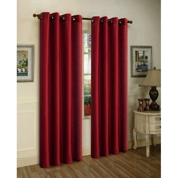 Qutain Linen Faux Silk Grommet Curtain Window Panel Solid Set of Two (2) 55" x 84 Many Colors