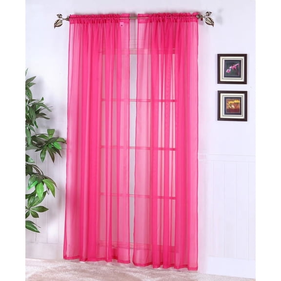 Qutain Linen Hot Pink Rod Pocket Sheer Curtains, 55” x 63” (2 Panels)
