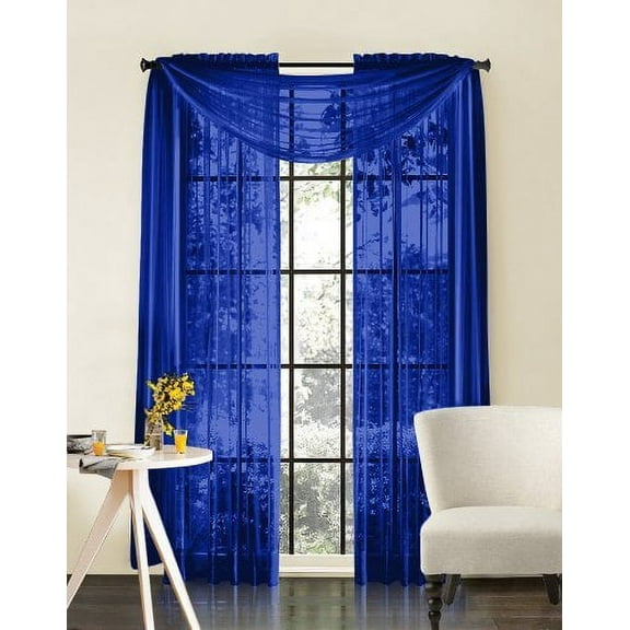 Qutain Linen Solid Viole Sheer Curtain Window Panel Drapes 55" x 63 inch - Royal Blue