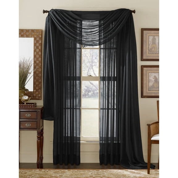 Qutain Linen Solid Viole Sheer Curtain Window Panel Drapes 55" x 84 inch - Black