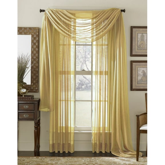 Qutain Linen Solid Viole Sheer Curtain Window Panel Drapes Set of Two (2) 55" x 63 inch - Gold