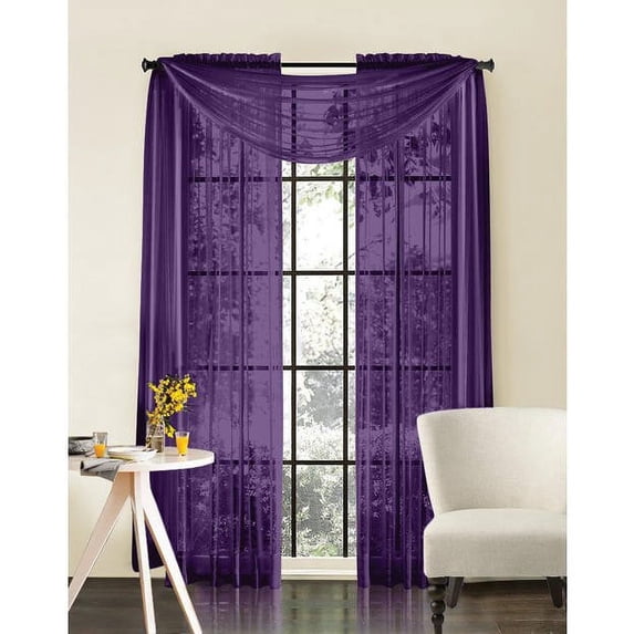 Qutain Linen Solid Viole Sheer Curtain Window Panel Drapes Set of Two (2) 55" x 63 inch - Purple