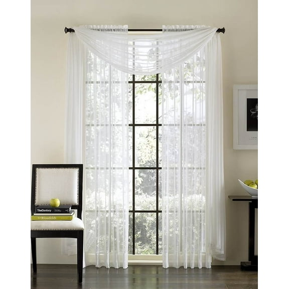 Qutain Linen Solid Viole Sheer Curtain Window Panel Drapes Set of Two (2) 55" x 63 inch - White