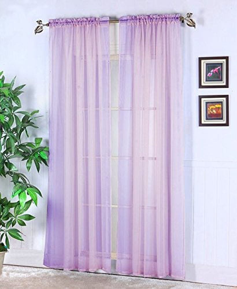 Qutain Linen Solid Viole Sheer Curtain Window Panel Drapes Set of Two (2) 55" x 84 inch - Lilac