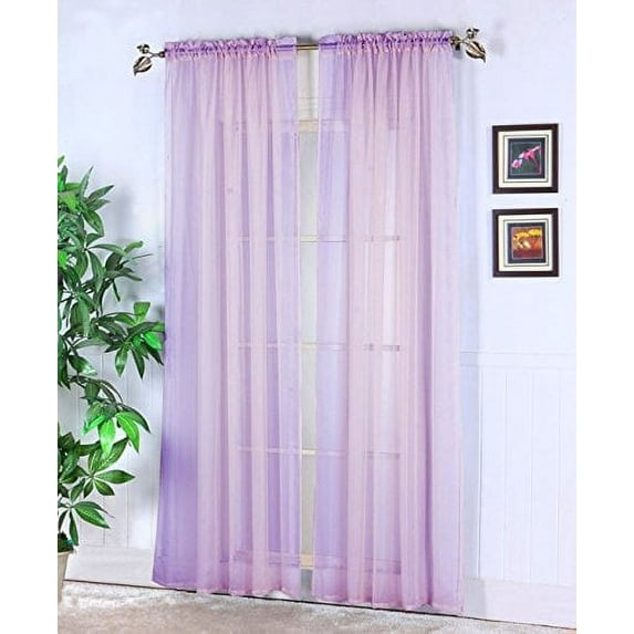 Qutain Linen Solid Viole Sheer Curtain Window Panel Drapes Set of Two (2) 55" x 84 inch - Lilac