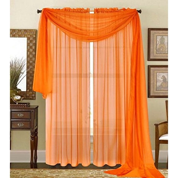Qutain Linen Solid Viole Sheer Curtain Window Panel Drapes Set of Two (2) 55" x 84 inch - Orange