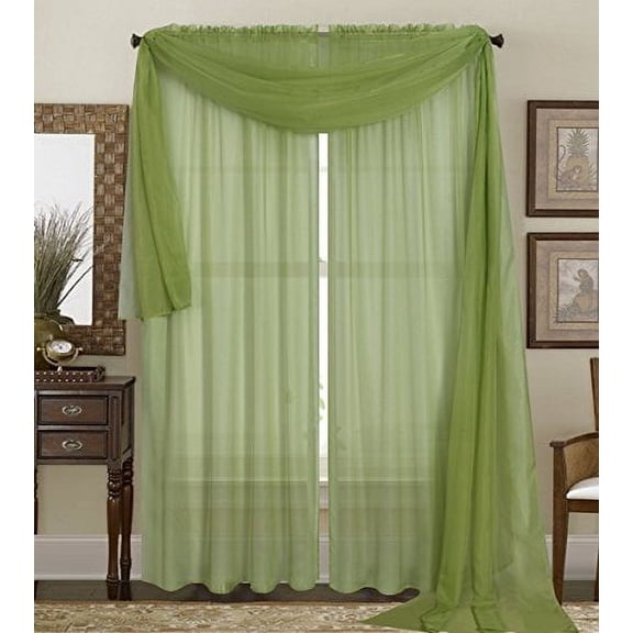 Qutain Linen Solid Viole Sheer Curtain Window Panel Drapes Set of Two (2) 55" x 84 inch - Sage Green