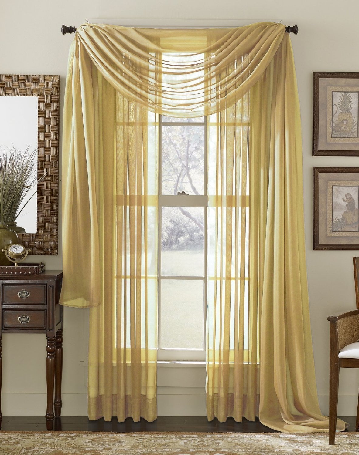 Qutain Linen Solid Viole Sheer Curtain Window Panel Drapes Set of Two (2) 55" x 95 inch - Gold