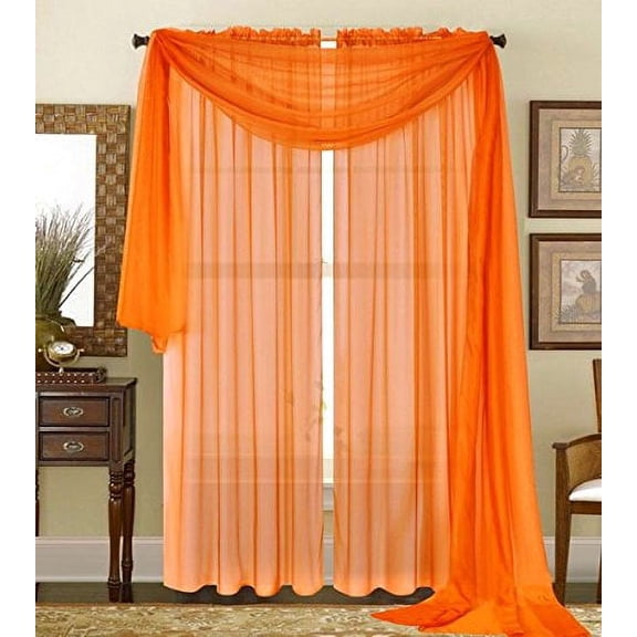 Qutain Linen Solid Viole Sheer Curtain Window Panel Drapes Set of Two (2) 55" x 95 inch - Orange