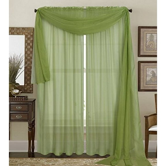 Qutain Linen Solid Viole Sheer Curtain Window Panel Drapes Set of Two (2) 55" x 95 inch - Sage Green