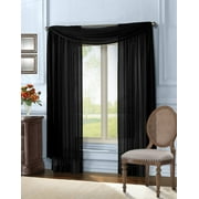 Qutain Linen Solid Viole Sheer Scarf Window Valance Topper 37" x 216 inch - Black