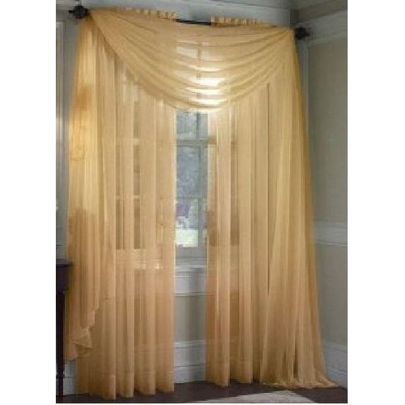 Qutain Linen Solid Viole Sheer Scarf Window Valance Topper 37" x 216 inch - Gold