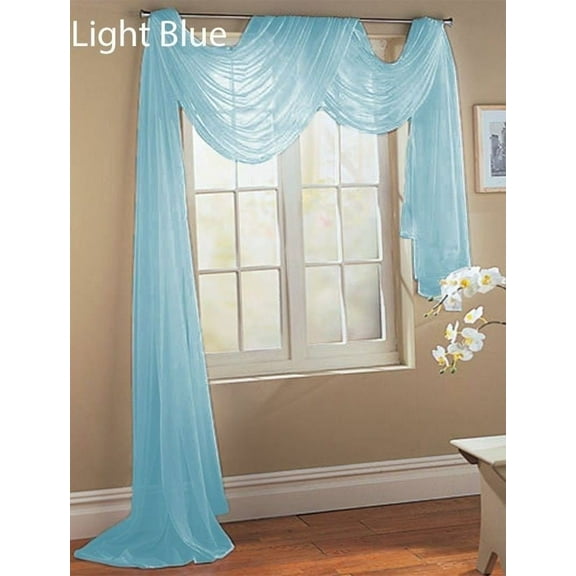 Qutain Linen Solid Viole Sheer Scarf Window Valance Topper 37" x 216 inch - Light Blue