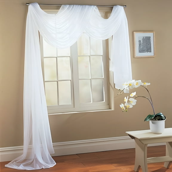 Qutain Linen Solid Voile Sheer Curtain Scarf Window Treatment, 37" x 216"