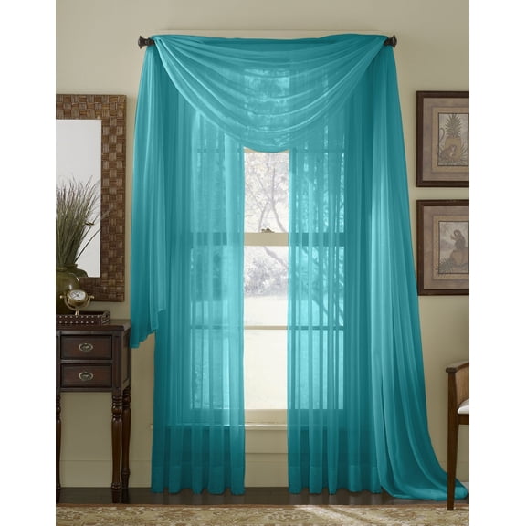 Qutain Turquoise Solid Sheer Scarf Curtains, 37” x 216”