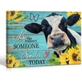 thumbnail image 1 of Qute Cow Flower Picture Canvas Print Motivational Quotes Wall Decor Art Sunflowers Animal on Green Board Painting Modern Artwork for Bathroom Living Room Office Decoration, Unframed 1 pcs, 1 of 3