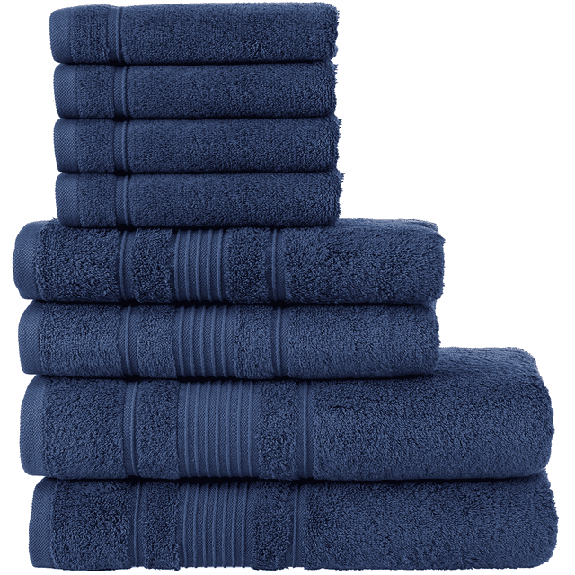 Qute Home Spa & Hotel Towels 8 Piece Towel Set, 2 Bath Towels, 2 Hand Towels, and 4 Washcloths - Navy Blue