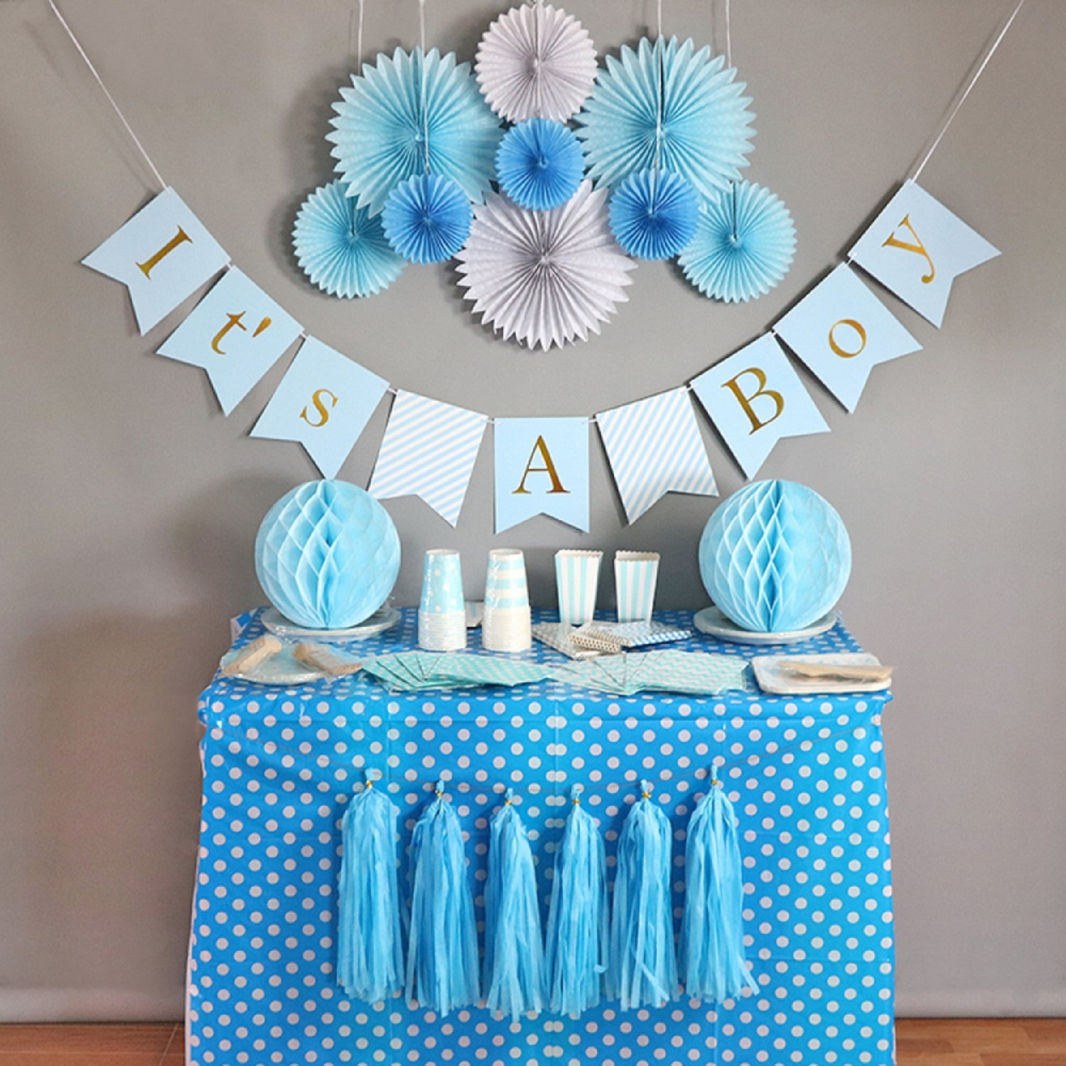 Qutechat Baby Shower Decorations For Boy - Gold Foil It's A Boy Banner,  Tissue Paper Fans, Honeycomb Paper Balls - Walmart.com, image size:1500x1500
