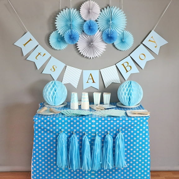 Qutechat Baby Shower Decorations For Boy - Gold Foil It’s A Boy Banner, Tissue Paper Fans, Honeycomb Paper Balls
