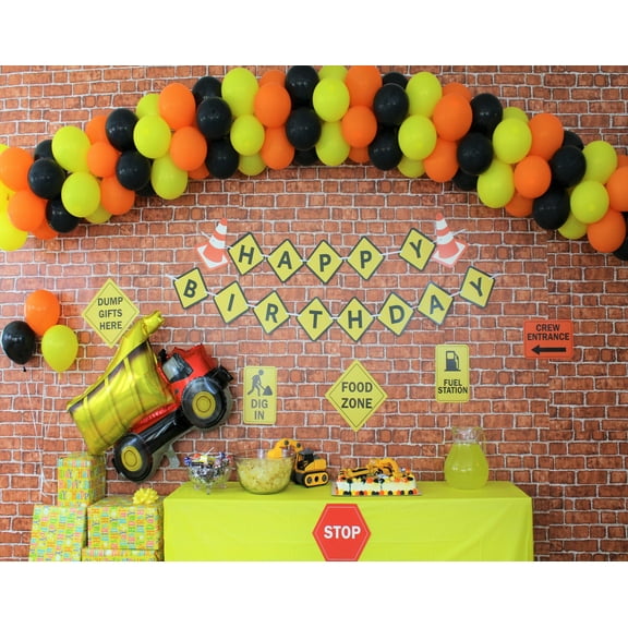 Qutechat Construction Birthday Party Supplies With Signs, Orange Balloons & Dump Truck Balloon - 119pcs