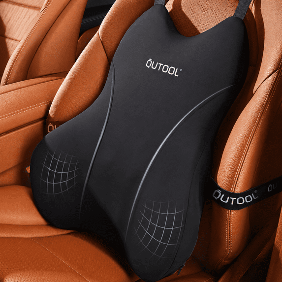 QUTOOL Car Lumbar Support Pillow, Contoured Memory Foam Back Cushion with Adjustable Straps for Driving, Car, SUV & Truck, Black