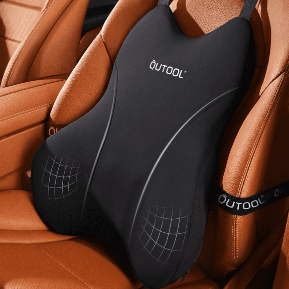 QUTOOL Car Lumbar Support Pillow, Contoured Memory Foam Back Cushion with Adjustable Straps for Driving, Car, SUV & Truck, Black