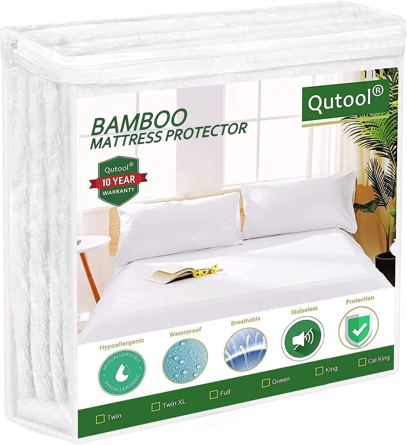 Qutool Waterproof Mattress Protector Cal King Size, Bamboo Mattress