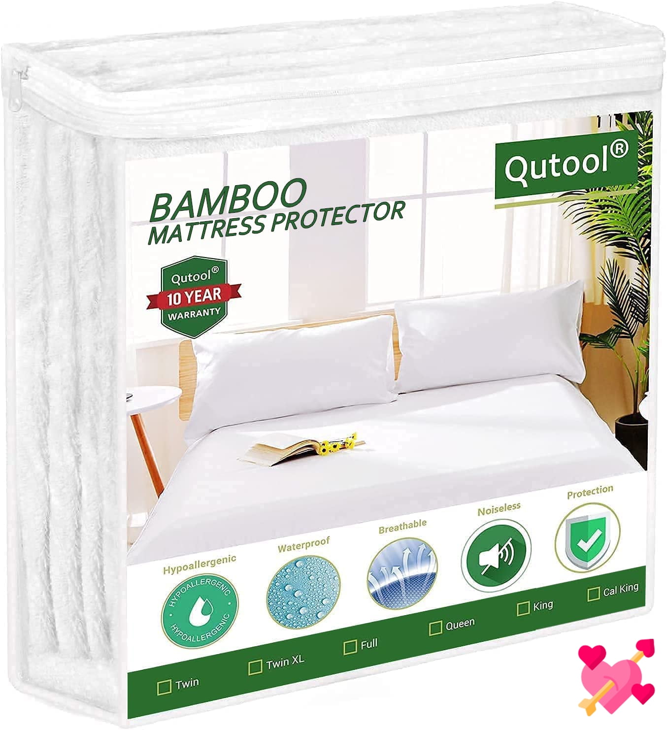 Qutool Waterproof Mattress Protector Cover Queen Size, Bed Mattress