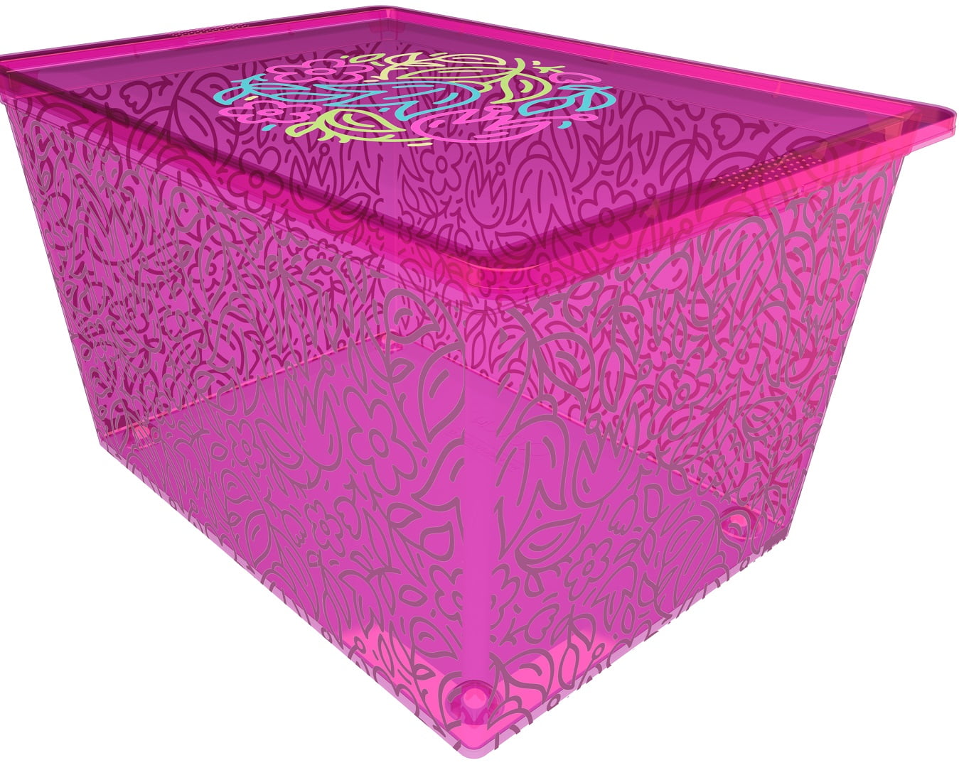 50L Neon Light Pink, Plastic Storage Box with Lid, 20.7"x14.6"x12.2", Qutu